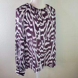 Calvin Klein Womens Brown White Zebra Stripe Long Sleeve Blouse